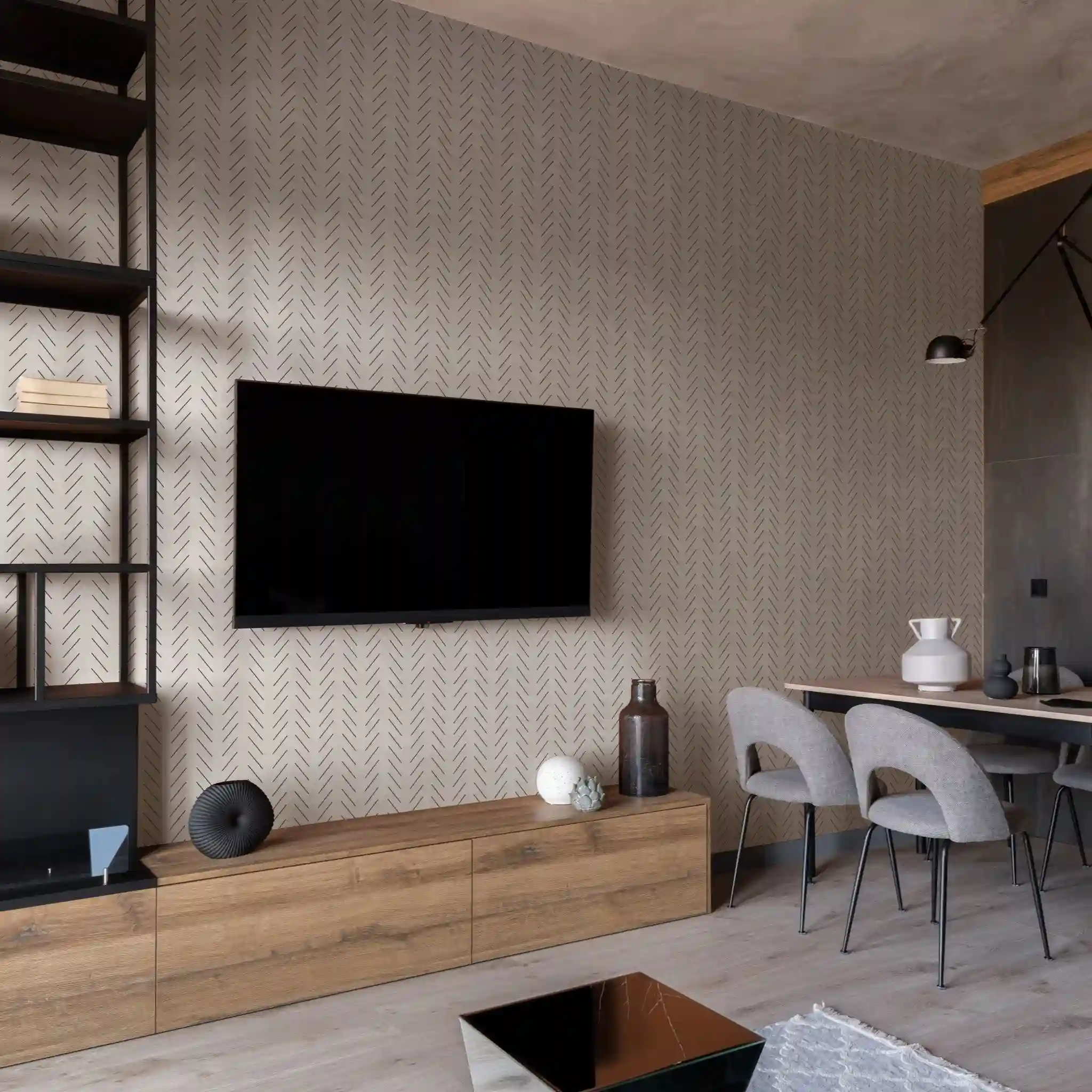 Modern pattern wallpaper installed in a hallway in Pasadena