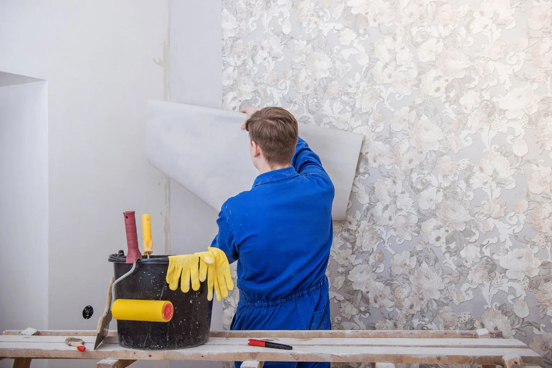 Custom mural wallpaper in a dining room in Culver City